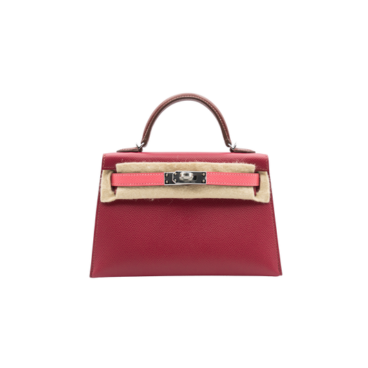 Hermes Birkin K20 Mini Kelly Tricolore Rubis x Rose Azalee x Rouge H Stamp Epsom Leather PHW