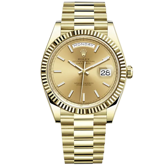 Rolex Day-Date Ref. 228238 Yellow Gold with Champagne-Colour Dial and Fluted Bezel