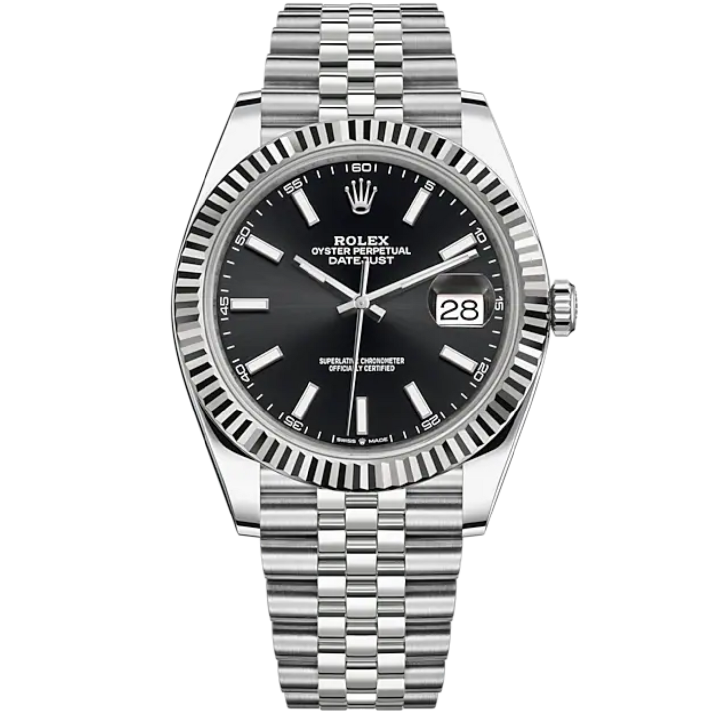 Datejust 41 41mm Jubilee Bracelet Oystersteel and White Gold with Bright Black Dial Fluted Bezel