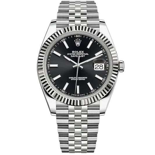 Datejust 41 41mm Jubilee Bracelet Oystersteel and White Gold with Bright Black Dial Fluted Bezel