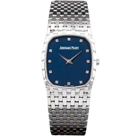 Audemars Piguet Ref. 14579BC/G.1116BC/01 28MM White Gold Vintage Ellipse Cobra Navy Blue Dial with Diamond Markers