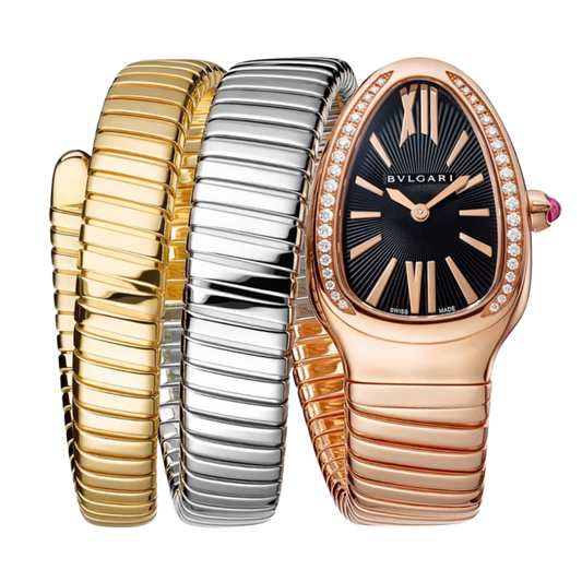 Bvlgari Ref. 102948 Tri Color Black Dial Triple Coil Serpenti with Diamond Bezel