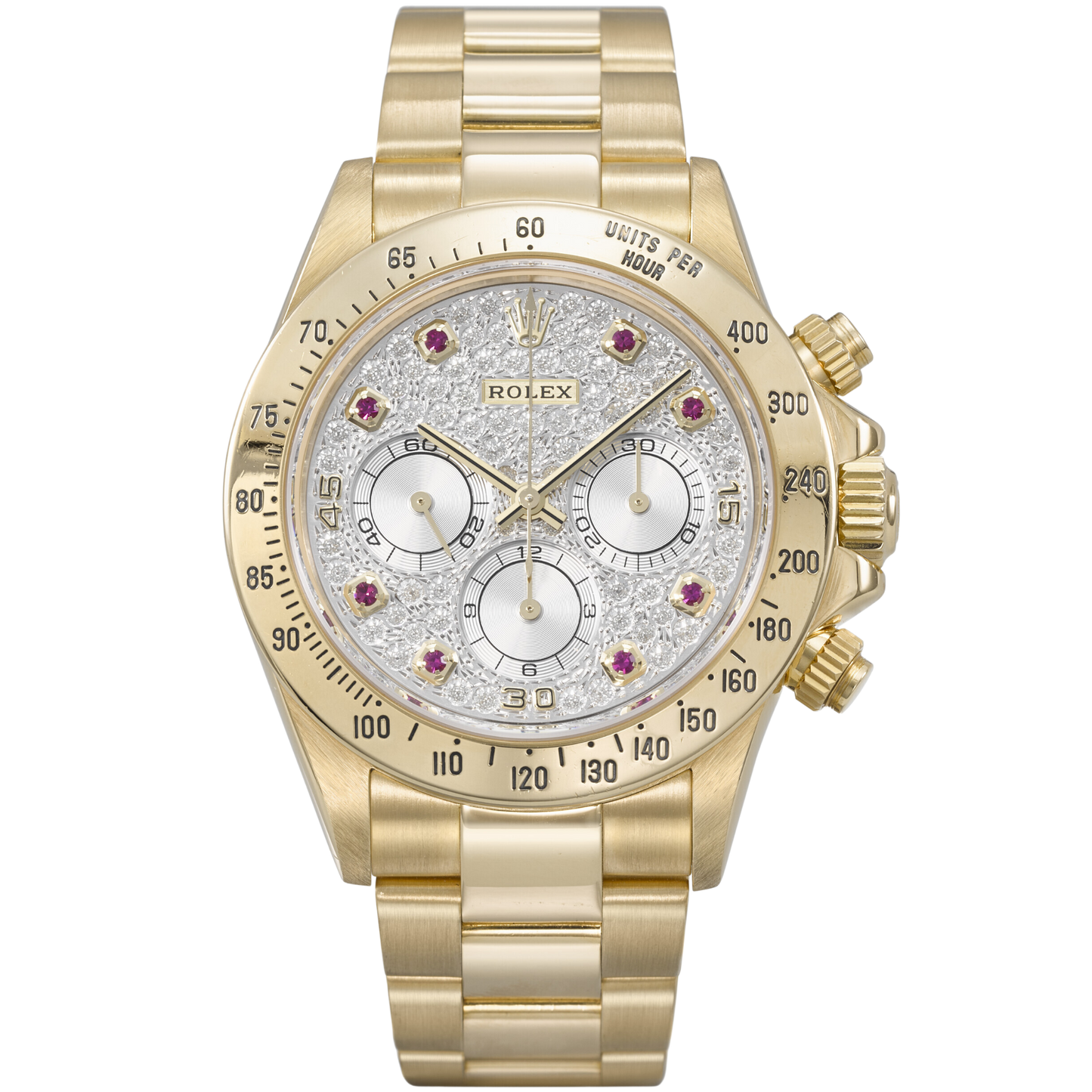 Rolex Daytona Ref. 16528 Yellow Gold Pave Dial Ruby Markers