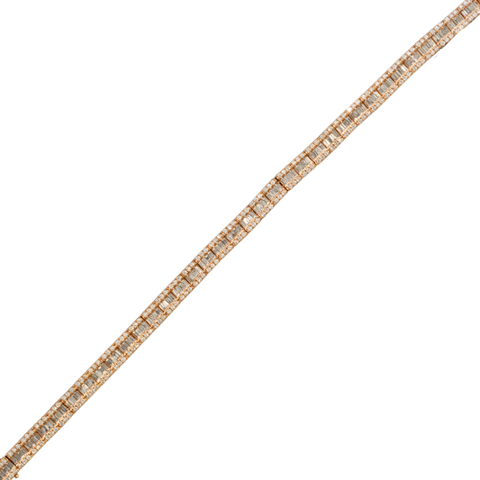 Rose Gold Baguette/Round DIA Bracelet -14KT Gold - 18.3 G- 6.15 CTW