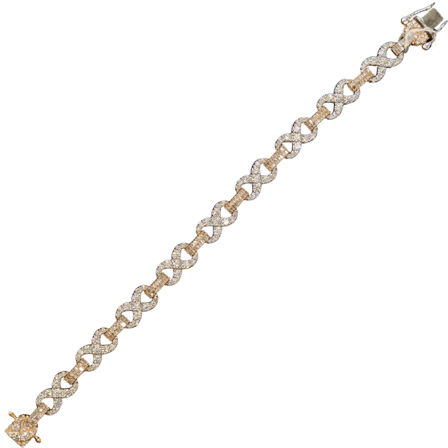 10k 2-Tone Yellow and White Gold Infinity Link Bracelet - 27.8 grams - 7.31 cts - 8 inches