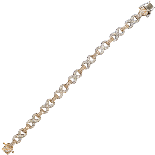 10k 2-Tone Yellow and White Gold Infinity Link Bracelet - 27.8 grams - 7.31 cts - 8 inches