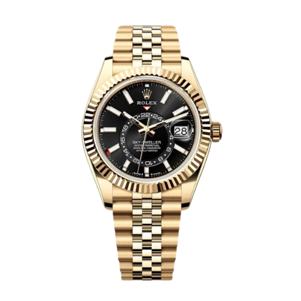 Rolex Sky-Dweller Ref. 336938 Yellow Gold Case Black Dial in Jubilee Bracelet