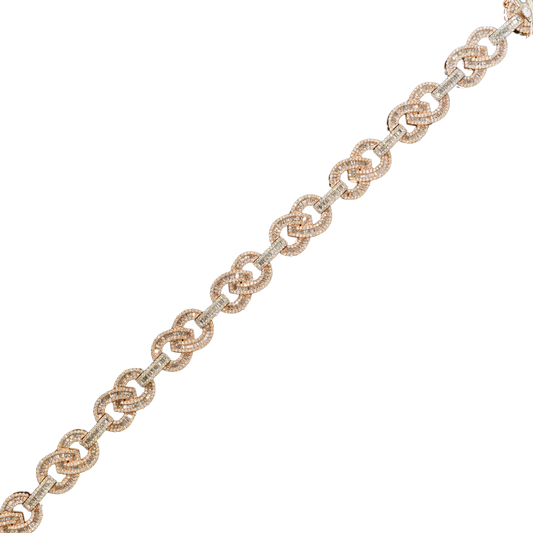 10k 2-Tone Rose & White Gold Infinity Link Diamond Bracelet with Rounds and Baguette Stones - 9.5 inches - 14mm - 55.7 grams - 7.70 cts