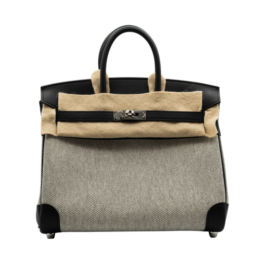 Hermes Birkin B25 HAUT A Courroies Toile Criss/Veau Evergrain