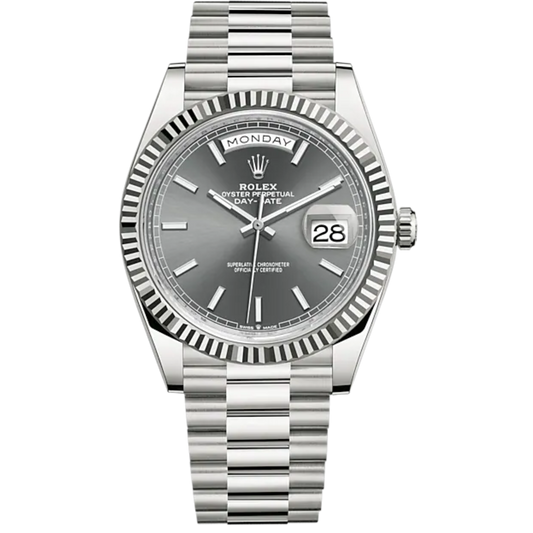 Day-Date 40 40mm President Bracelet and Platinum with Slate Dial and Fluted Bezel