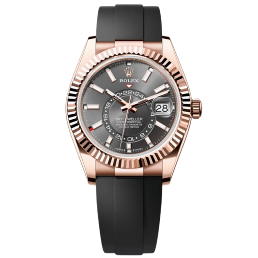Rolex Skydweller Ref. 336235 42mm Slate Dial Rose Gold on Oysterflex