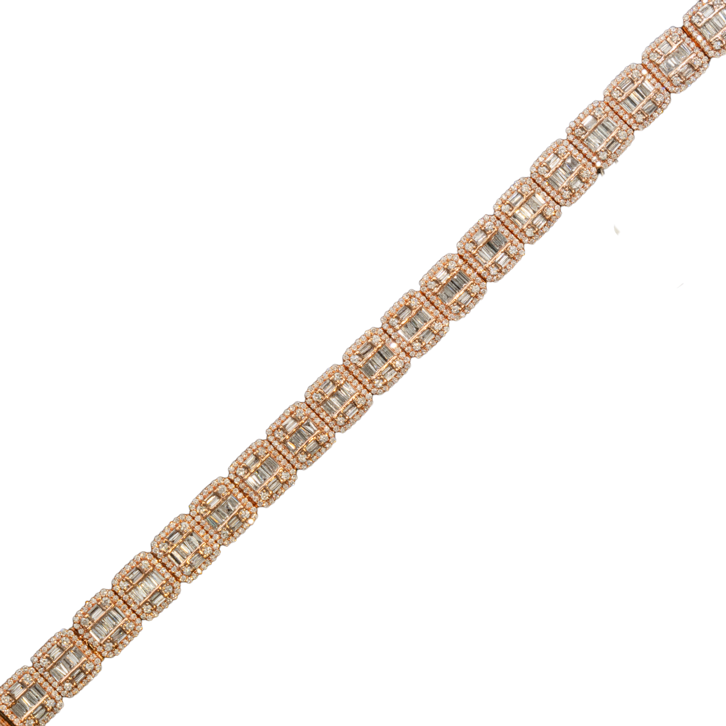10k Rose Gold Square Block Diamond Bracelet with Round and Baguette Stones - 7 inches - 10mm - 34.9 grams - 6.38 cts