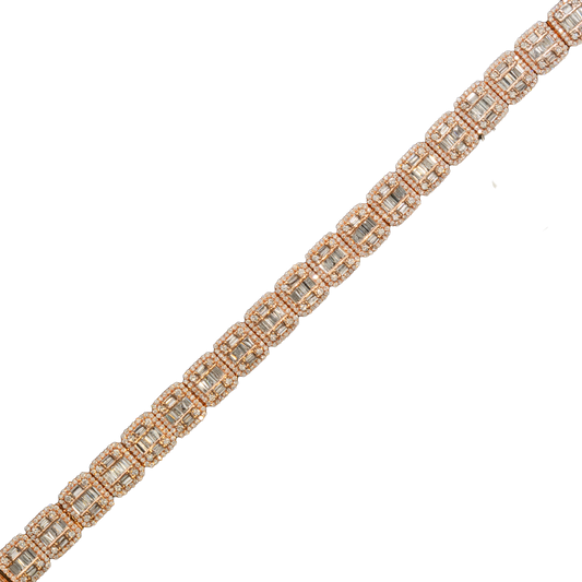 10k Rose Gold Square Block Diamond Bracelet with Round and Baguette Stones - 7 inches - 10mm - 34.9 grams - 6.38 cts