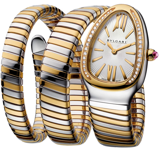 Bvlgari Ref. 103797 Bvlgari Serpenti Two Tone White Dial Diamond Bezel Double Coil