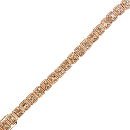 10k Rose Gold Square Block Diamond Bracelet with Round and Baguette Stones - 7 inches - 10mm - 36.7 grams - 6.38 cts