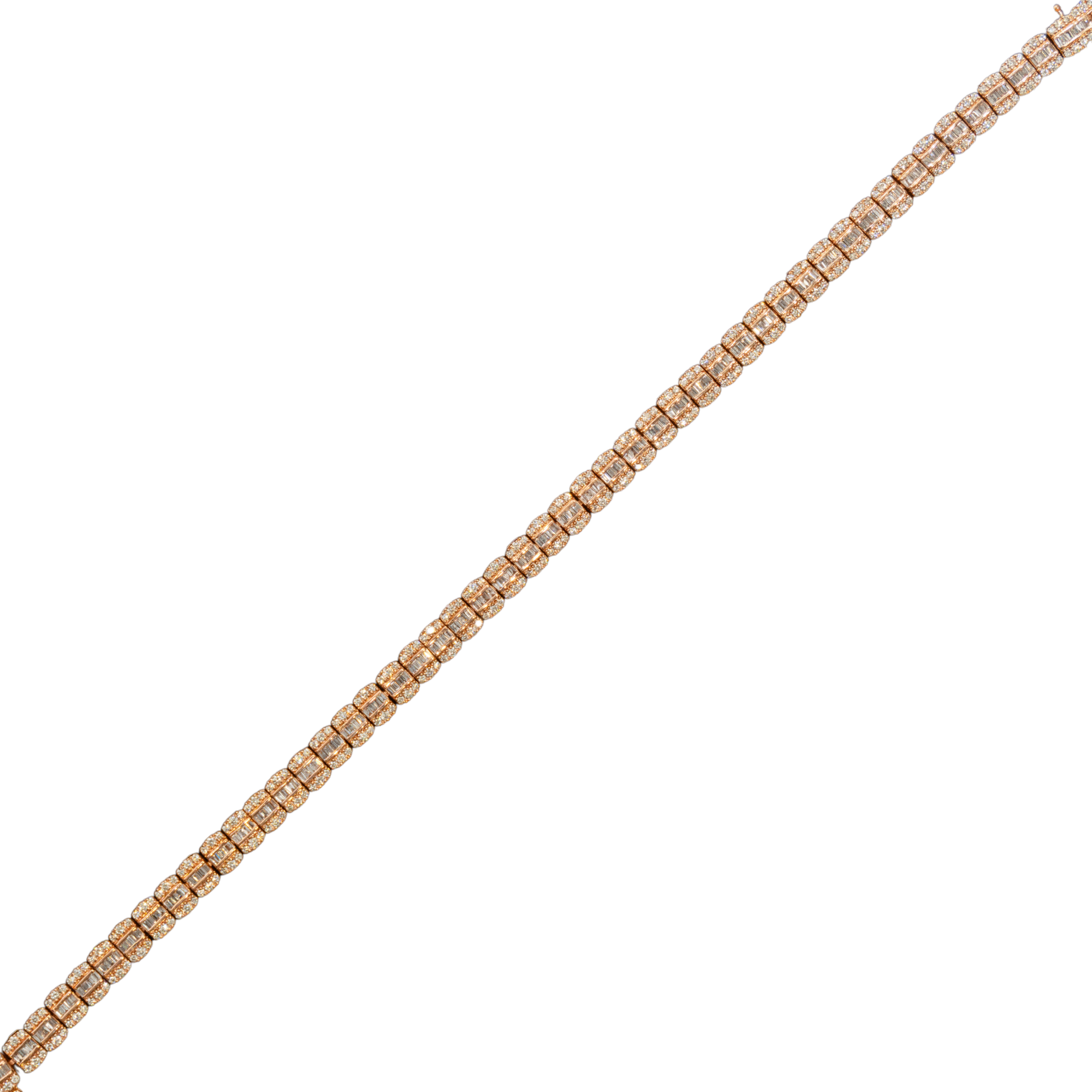 10k Rose Gold Round and Baguette Stones Diamond Bracelet - 8.5 inches - 5mm - 18.4 grams - 3.25 cts