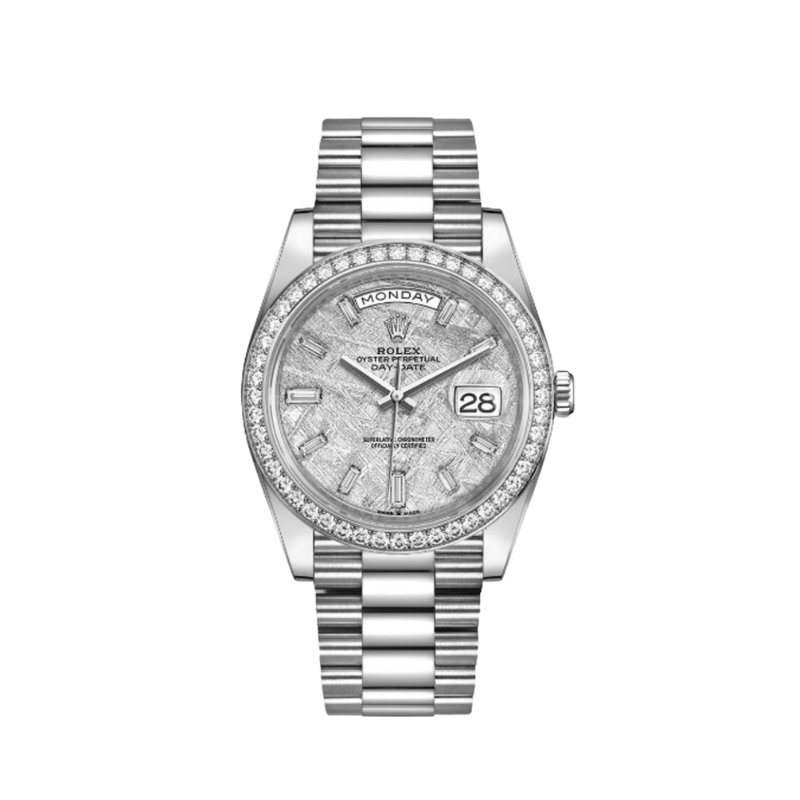 Rolex Day Date Ref. 228349RBR White Gold Meteorite Dial Baguette Indices/Factory Diamond Bezel