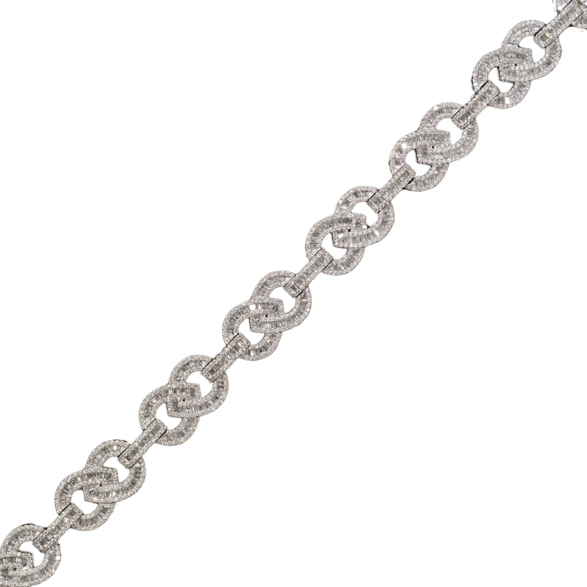 10k White Gold Infinity Link Diamond Bracelet with Round and Baguette Stones - 7.25 inches - 13.55 mm - 43.9 grams - 7.27 cts
