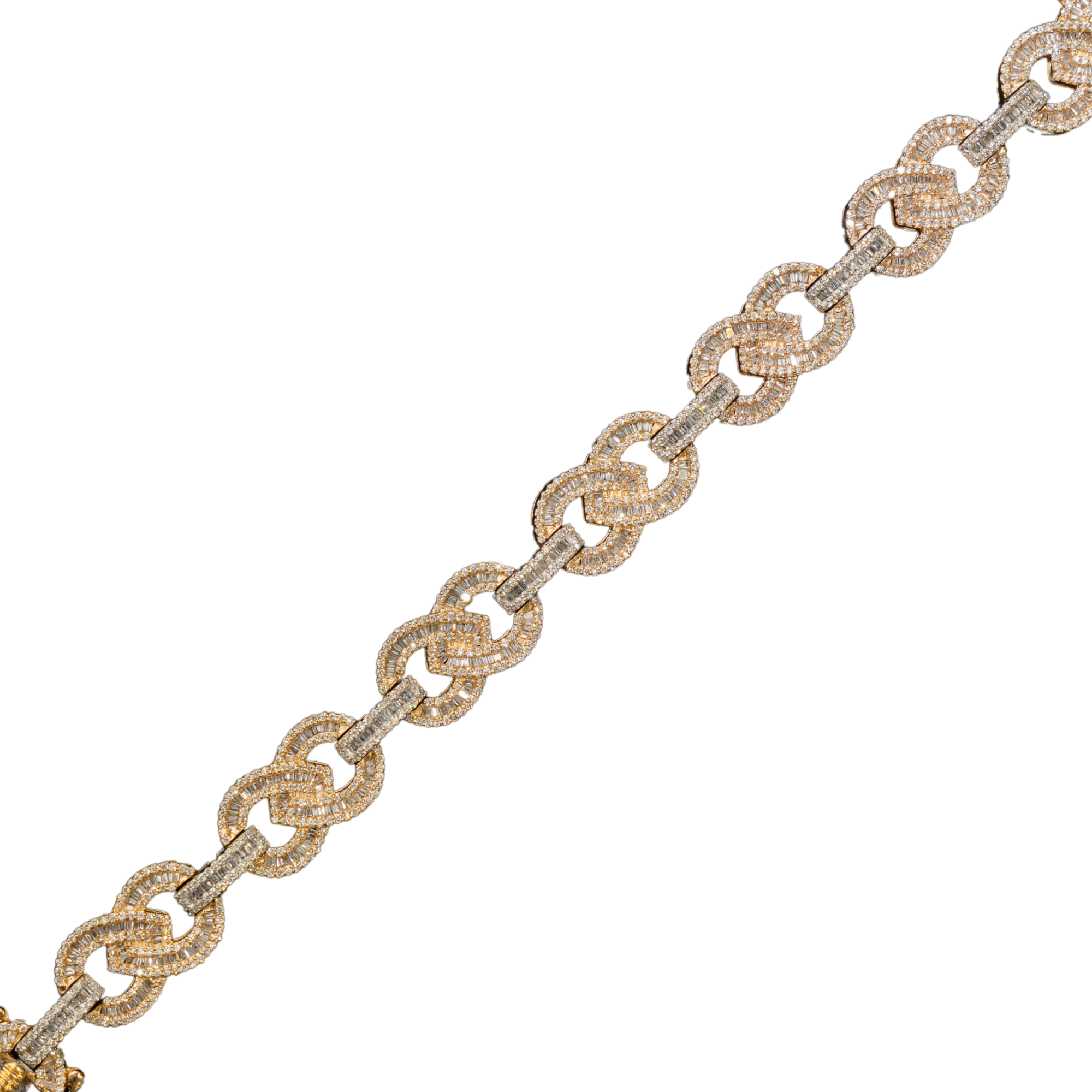 10k 2-Tone Yellow & White Gold Infinity Link Diamond Bracelet with Round and Baguette Stones - 7.25 inches - 13.55 mm - 44 grams - 5.96 cts