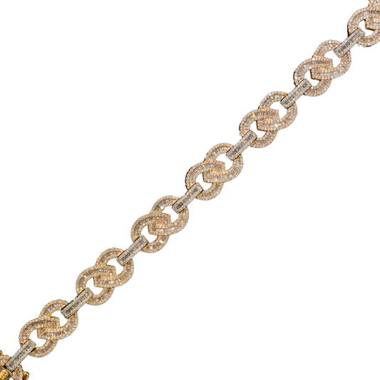 10k 2-Tone Yellow & White Gold Infinity Link Diamond Bracelet with Round and Baguette Stones - 7.25 inches - 13.55 mm - 44 grams - 5.96 cts