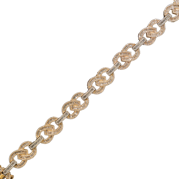 10k 2-Tone Yellow & White Gold Infinity Link Diamond Bracelet with Round and Baguette Stones - 7.25 inches - 13.55 mm - 44 grams - 5.96 cts
