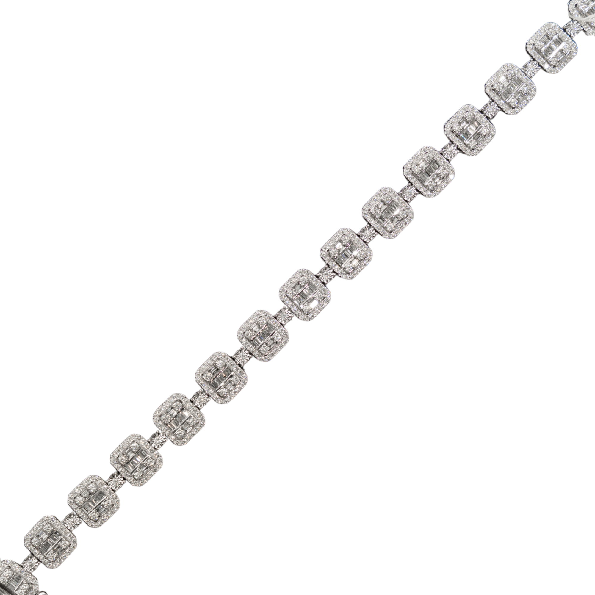 10k White Gold Block Diamond Bracelet - Rounds and Baguettes - 35.7 grams - 6.03 cts - 8 inches