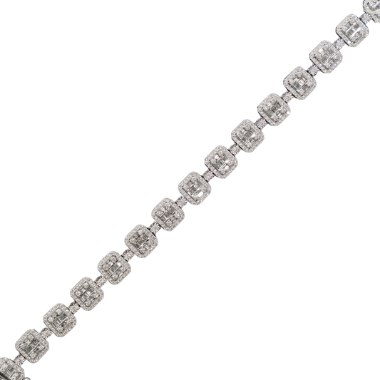 10k White Gold Block Diamond Bracelet - Rounds and Baguettes - 35.7 grams - 6.03 cts - 8 inches
