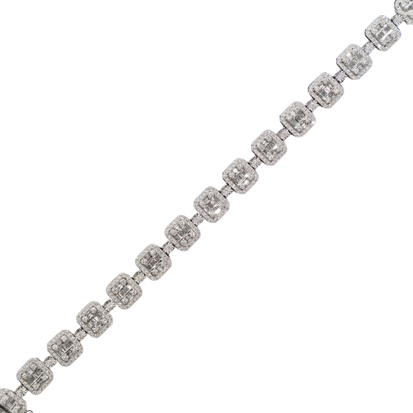 10k White Gold Block Diamond Bracelet - Rounds and Baguettes - 35.7 grams - 6.03 cts - 8 inches