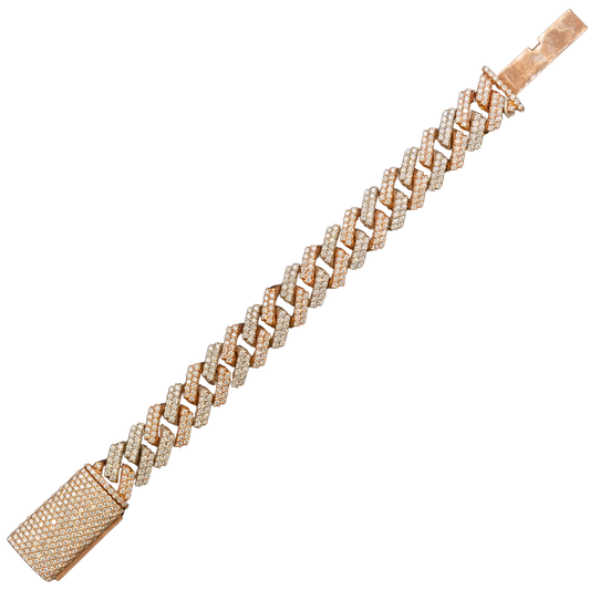 Cuban Two Tone (RG/WG) Iced out Bracelet (87.9 G) (16mm Wide) (7 inch) (10.7 CT) (657 Stones)