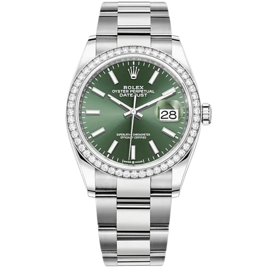 Datejust 36 36mm Oystersteel Oyster Bracelet Mint Green Dial White Gold Diamond-set Bezel