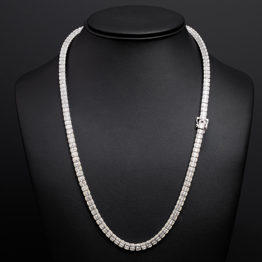 10k White Gold Round and Baguette Diamond Necklace - 5mm - 22 inches - 44.4 grams - 9.14 cts