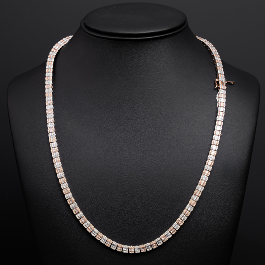 10k 2- Tone Rose & White Gold Block Diamond Necklace - Rounds and Baguettes - 47.1 grams - 8.55 cts - 22 inches