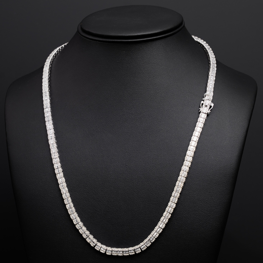 10k White Gold Block Diamond Necklace - Rounds and Baguettes - 46 grams - 8.21 cts - 22 inches