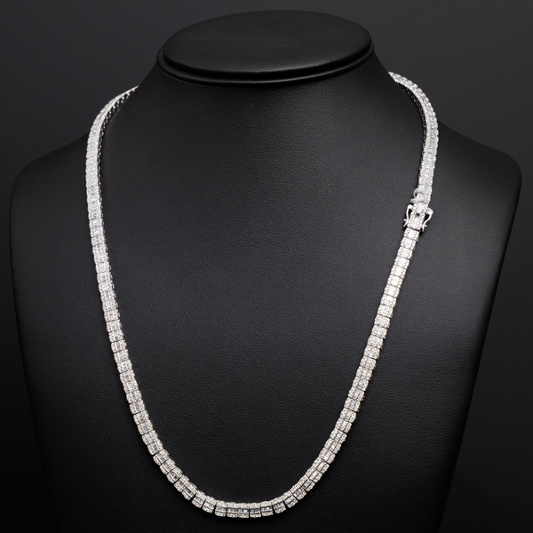 10k White Gold Block Diamond Necklace - Rounds and Baguettes - 46 grams - 8.21 cts - 22 inches