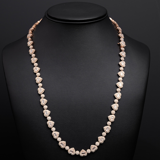 10k Rose Gold Heart Shaped Diamond Necklace - Round & Baguettes - 60.61 grams - 11.65 cts - 22 inches