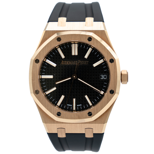 Audemars Piguet Royal Oak Ref. 15510OR.OO.D002CR.02 41MM Rose Gold  Black Dial on Rubber