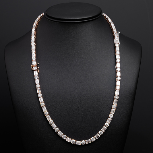 10k Rose Gold LAB Round and Emerald Cut Tennis Necklace - 60 pointer rounds + 100 pointer emeralds - 48.09 grams - 74.96 cts-22inches (603407N)