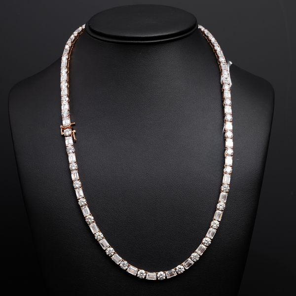 10k Rose Gold LAB Round and Emerald Cut Tennis Necklace - 60 pointer rounds + 100 pointer emeralds - 48.09 grams - 74.96 cts-22inches (603407N)