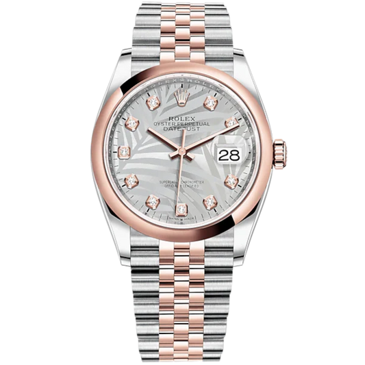 Datejust 36 36mm Oystersteel Everose Gold Jubilee Bracelet Silver Palm-Motif Dial Domed Bezel