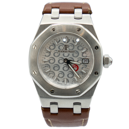 Audemars Piguet Royal Oak Ref. 67610ST.OO.D062CR.01 33MM Stainless Steel Alinghi White Dial on Brown Leather Strap