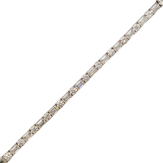 10k White Gold LAB Round and Emerald Cut Tennis Bracelet - 100 pointer rounds + 175 pointer emeralds - 40.85 grams - 35.55 cts - 8 Inches (604139B)