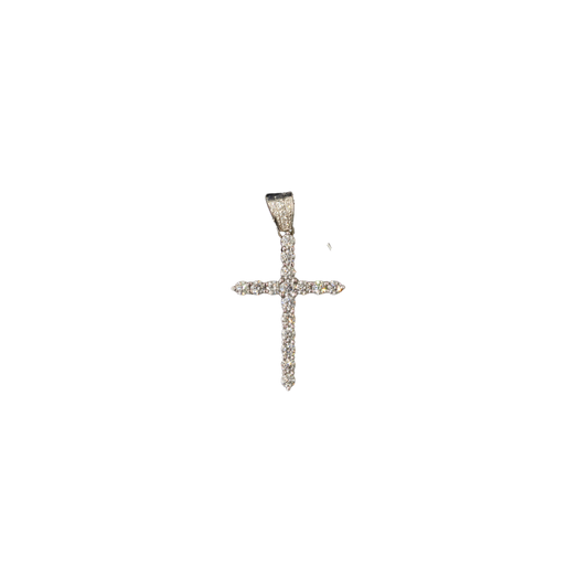 Cross Tennis Stone Pendant- 14K WG- 16 Stones- 0.15 Pointer - 2.5 CTW- 5.3 Grams