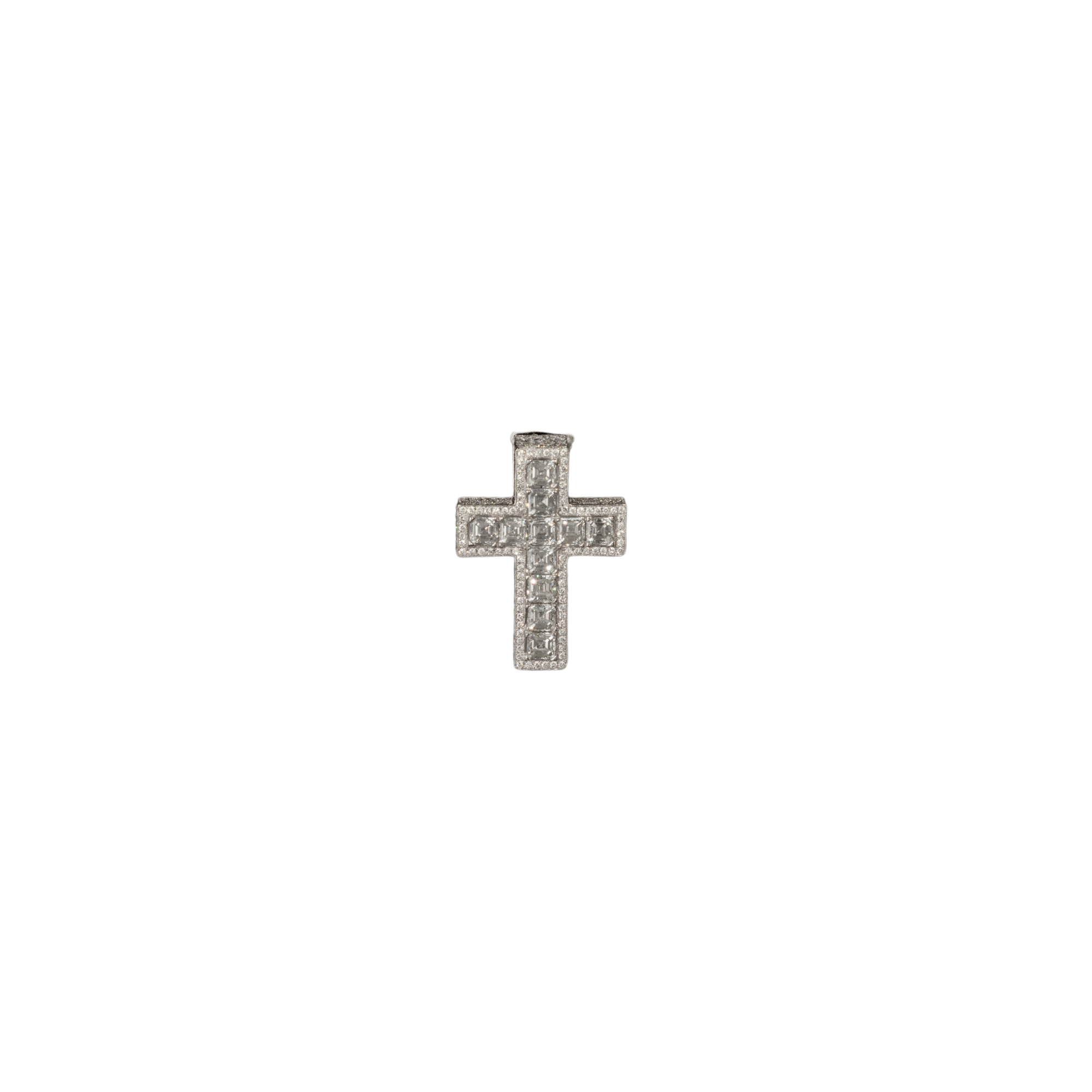 14K White Gold Cross Pendant with Princess and Round Cut Diamonds - 13.3G - 9.47TCW