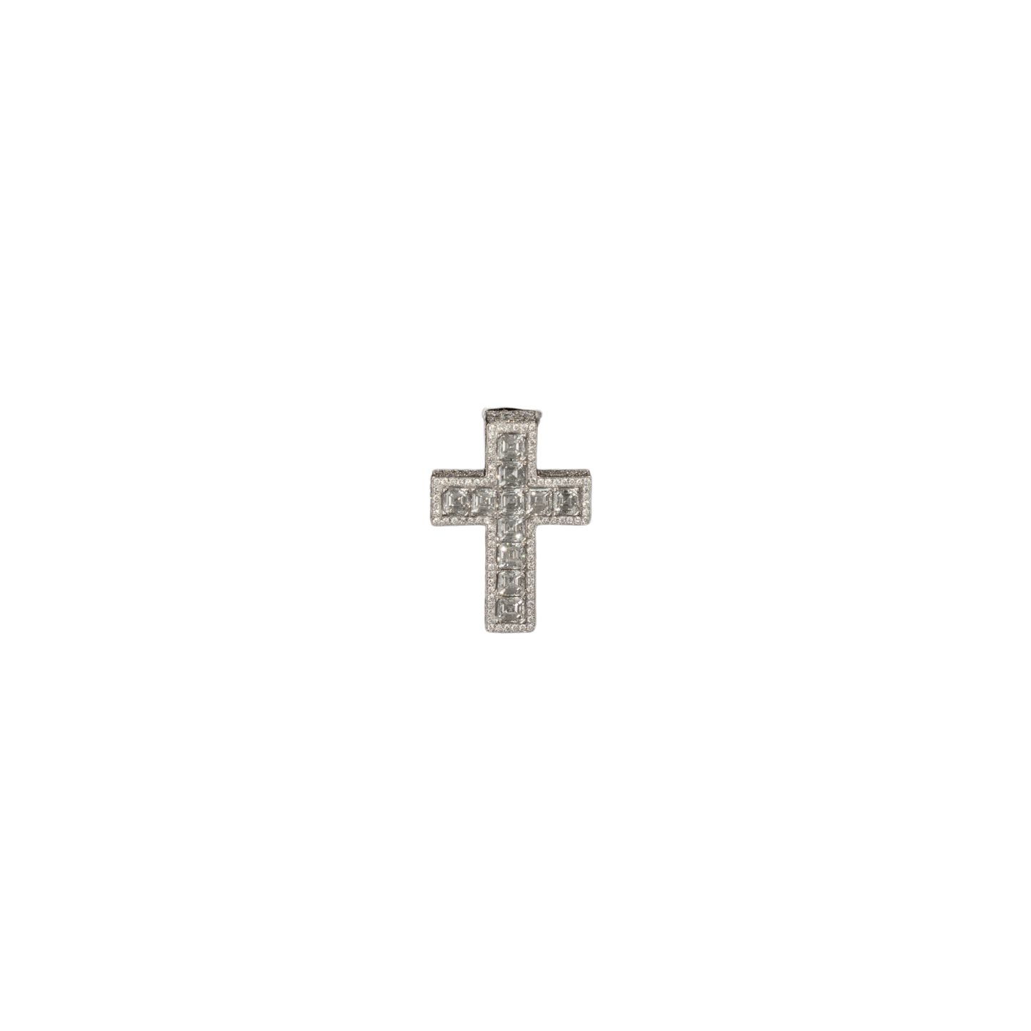 14K White Gold Cross Pendant with Princess and Round Cut Diamonds - 13.3G - 9.47TCW