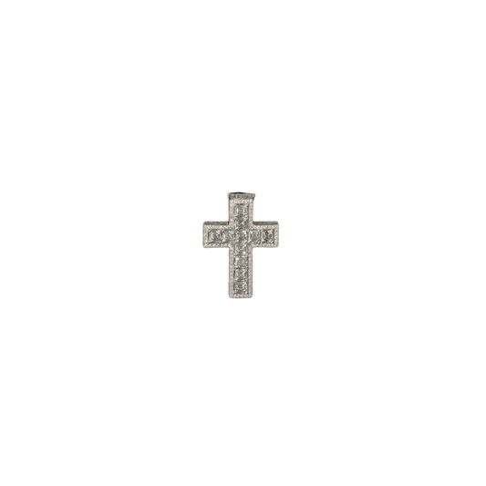 14K White Gold Cross Pendant with Princess and Round Cut Diamonds - 13.3G - 9.47TCW