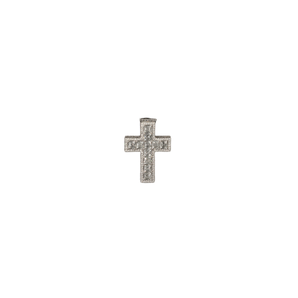 14K White Gold Cross Pendant with Princess and Round Cut Diamonds - 13.3G - 9.47TCW