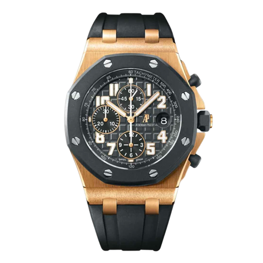 25940OK.OO.D002CA.01.A Rose Gold AP RubberClad With Grey Dial White Markers and Black Subdials Complet with Box and Papers