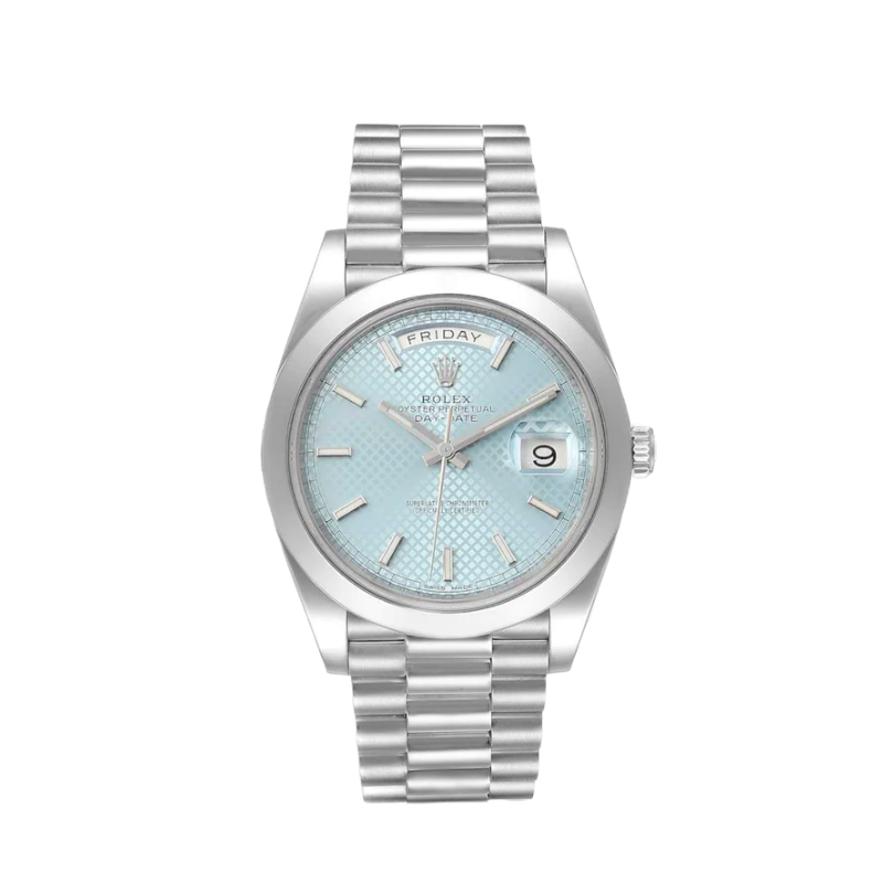 Rolex Day Date Ref. 228206 Platinum Blue Motif Stick Dial