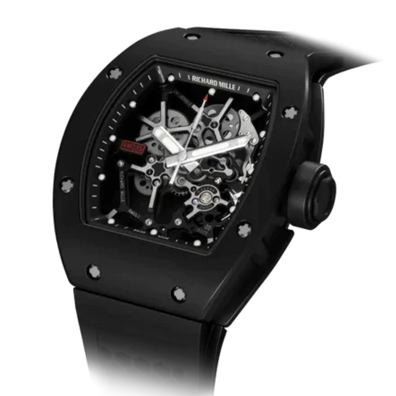 RM 035 Rafael Nadal Manual Winding Black Rubber Strap Skeleton Dial