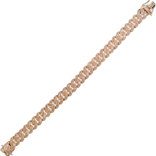 Cuban Bracelet 10k Rose Gold Cuban Link Bracelet with Baguettes - 39.52 grams - 6.21 cts - 8 inches